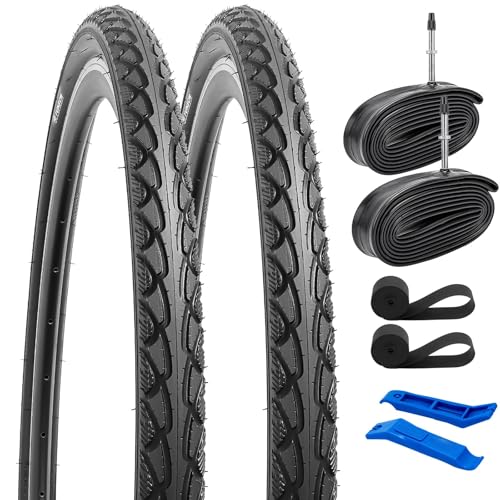 YunSCM 2本セット,700 40c タイヤ,700x40c 40-622 自転車 タイヤ +チューブ肉厚 仏式バルブ48mm +リムテープ + レバー,適用 クロスバイク、ロードバイク,Y-1134