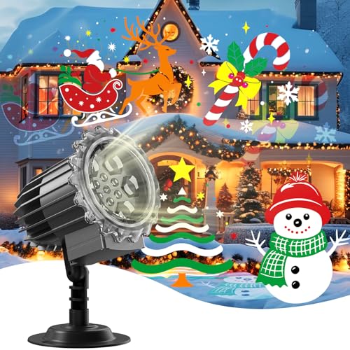 Image of PEAKCLOUDS Christmas Projection Lights Outdoor - LED Holiday Projector Lights with Auto Timer and Waterproof Design for Indoor Outdoor Yard, Patio, Garden, Party Decor