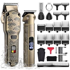 Hatteker Professional Hair Clippers for Men Beard Trimmer Clippers and Trimmer Set Waterproof T-Blade Trimmer Cordless Grooming Kit Nose Body Hair Trimmer Barber Clippers Hair Cutting Kit