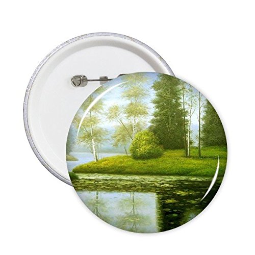 Broches rondes badge green tree lac époustouflant peinture huile décoration vêtements 5 pcs