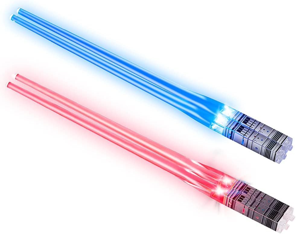 Light Up Lightsaber Chopsticks -Durable Lightweight Portable BPA Free and Food Safe Kitchen Dinner Party Tableware Gifts (2 pairs, Red Blue)