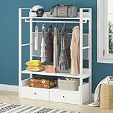 Tribesigns Free-Standing Closet Organizer,Heavy Duty Clothes Rack with 6 Shelves and Handing Bar, Large Closet Storage Stytem & Closet Garment Shelves (White)