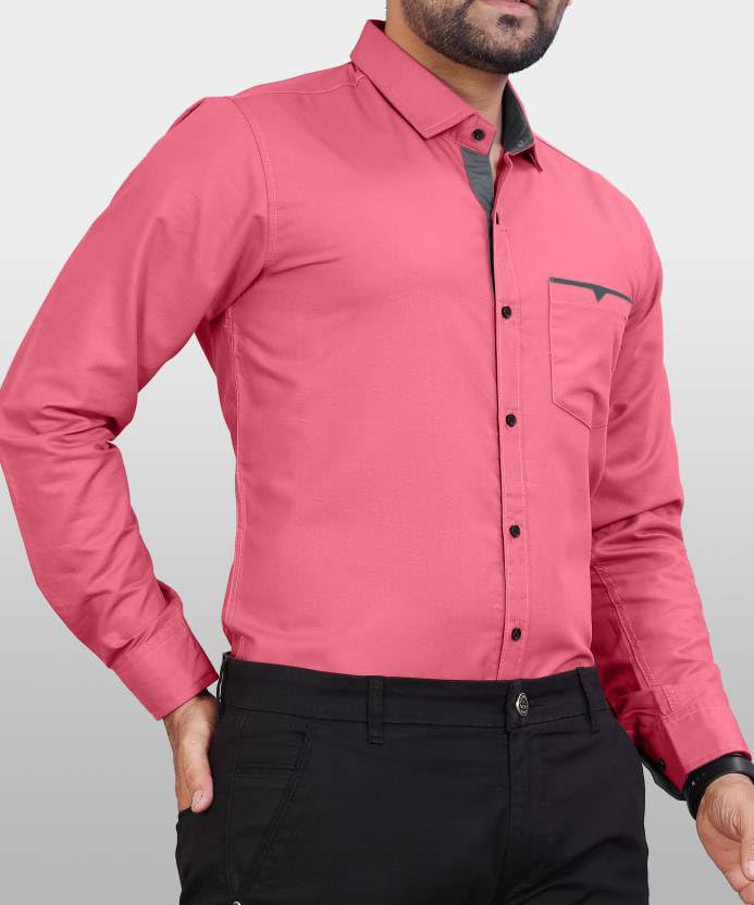 Image of CB-COLEBROOK Men's Regular Fit Solid Soft Touch Cotton Casual Shirt with Pocket Design with Spread Collar & Full Sleeves (Available in Plus Size)