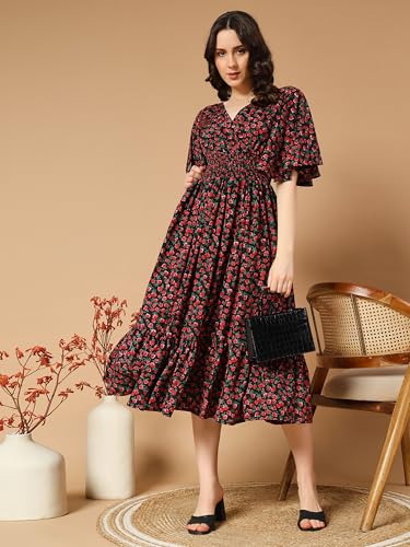 Image of ZWERLON | Beautiful Floral Pattern | Midi Length | Eye-Catching Design | Perfect for Casual |Flattering Fit and Soft | Comfortable Fabric