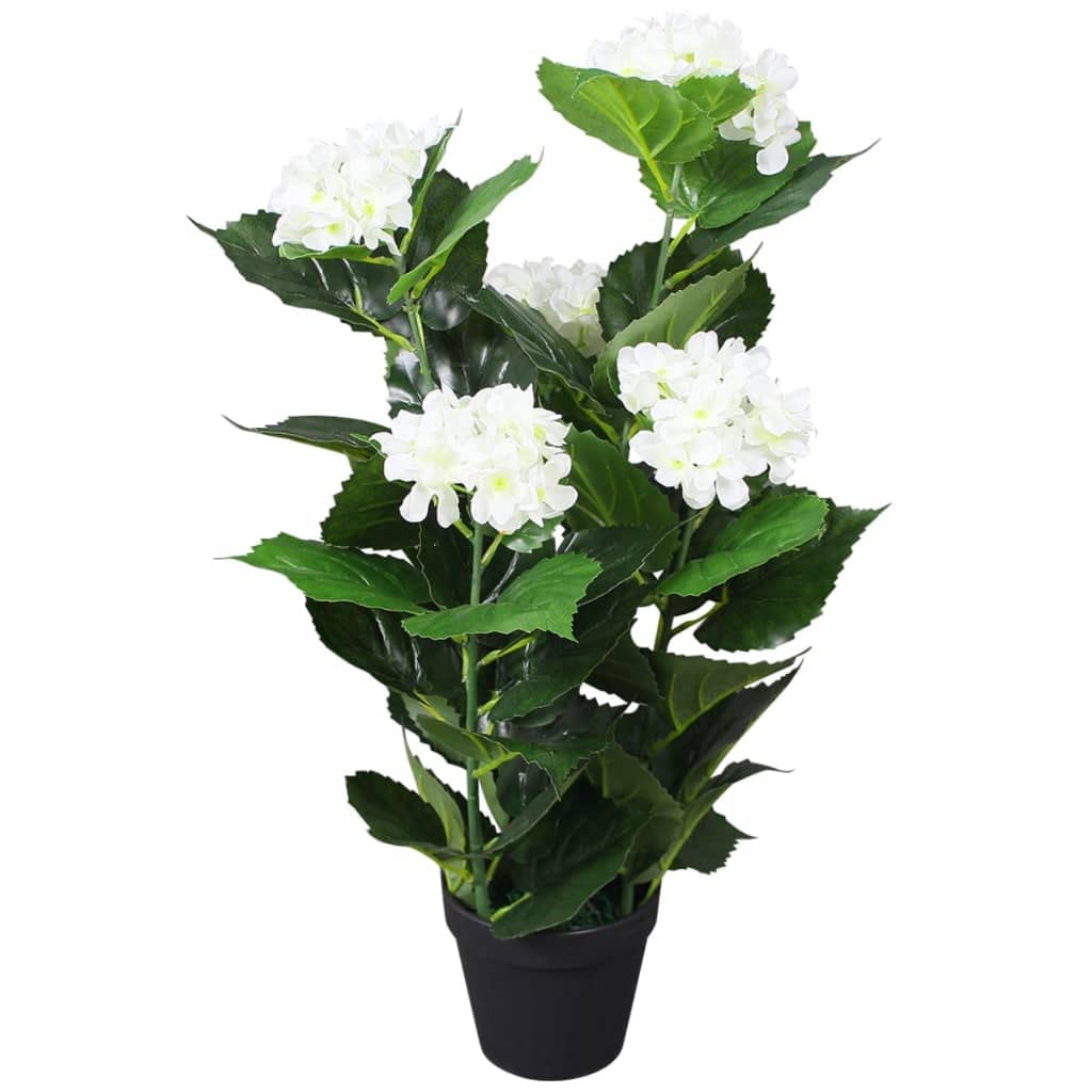 Hortensia artificiel réaliste blanc 60 cm plante sans entretien avec pot