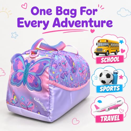 Image of Kids 3D Print Duffle Bag - Boys Travel, School & Sports Bag (Butterfly Purple)