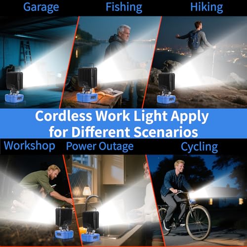 Image of Portable LED Work Light Compatible with Kobalt 24V Battery, 48W 4200LM Cordless Flood Lights with USB & Type-C, Low Voltage Protection, for Job Site Lighting, Camping Outdoor (No Battery)
