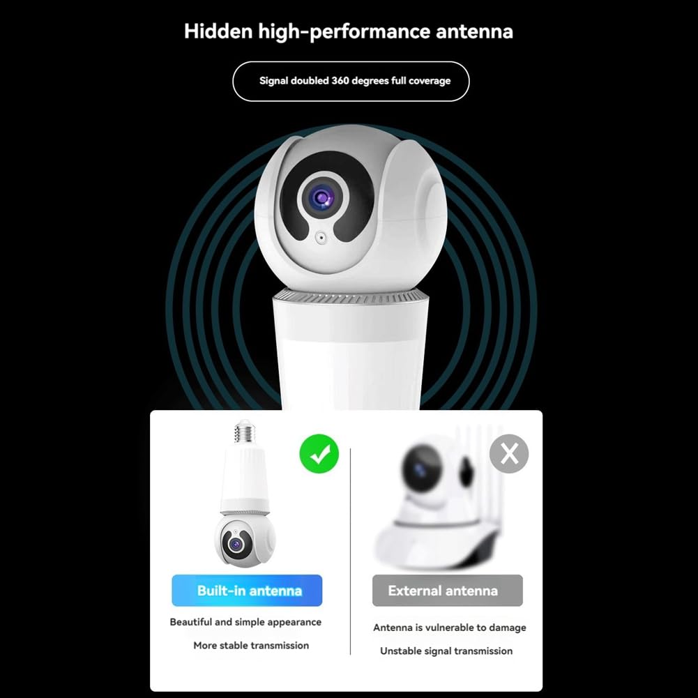 Caméra Ampoule 2MP WiFi 360° Couleur Nuit Conversation Bidirectionnelle Surveillance de Sécurité E27 Caméra Aucun Câblage Requis pour Intérieure A