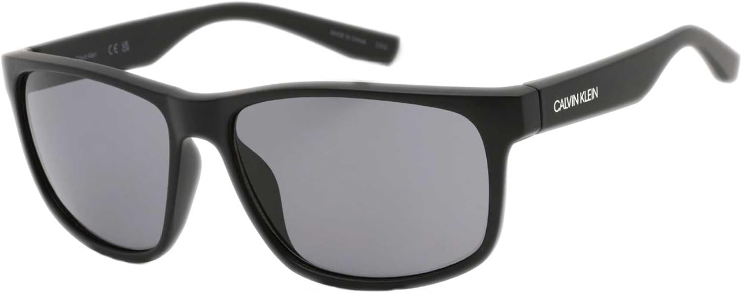 Calvin Klein Men's CK19539S Rectangular Sunglasses, Matte Black/Grey, 59 mm