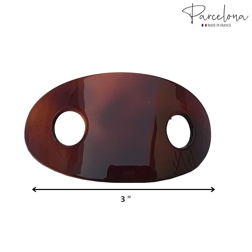 Miniatura 6 de Parcelona Francés clásico ovalado marrón tortuga Shell moño cubierta titular del pelo deslizante Pin a través del clip de pelo pasador con palo