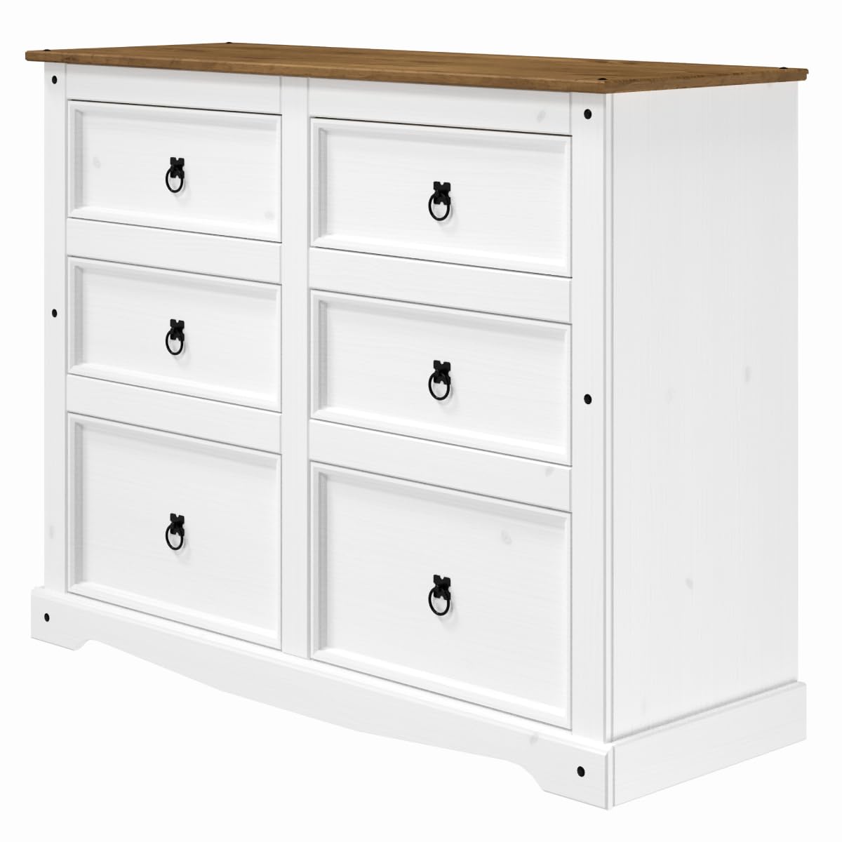 (incomplete box 1of 2 )Rustic 6-Drawer Corona Snow Chest – Solid Pine Wood Dresser with Metal Pulls, Wide Farmhouse Storage for Bedroom or Entryway, 52" x 40"