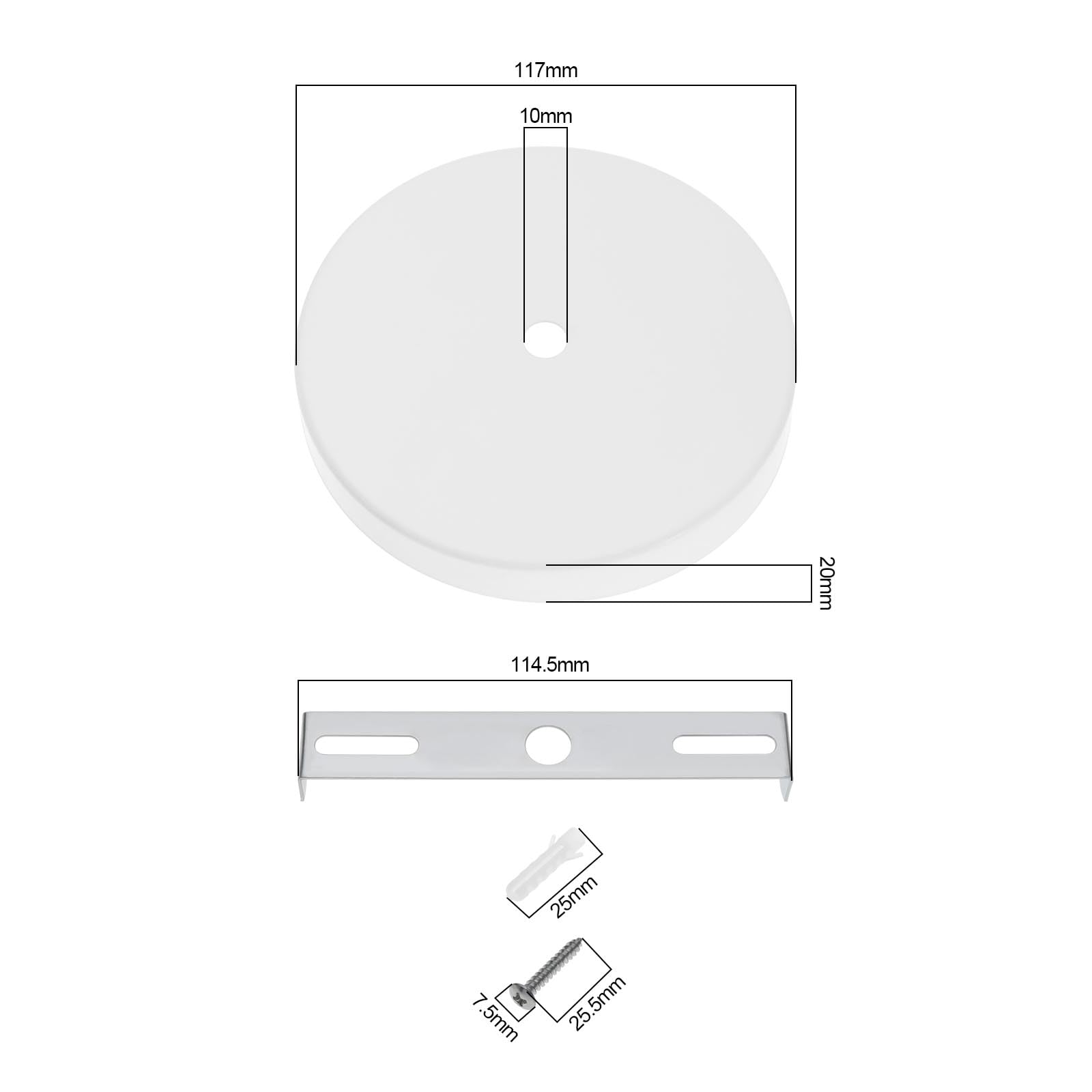 Weiße Decken Abdeckplatten 117 x 20 x 0,4 mm mit Montagehalterungen für Lampenfassungen aus Eisen