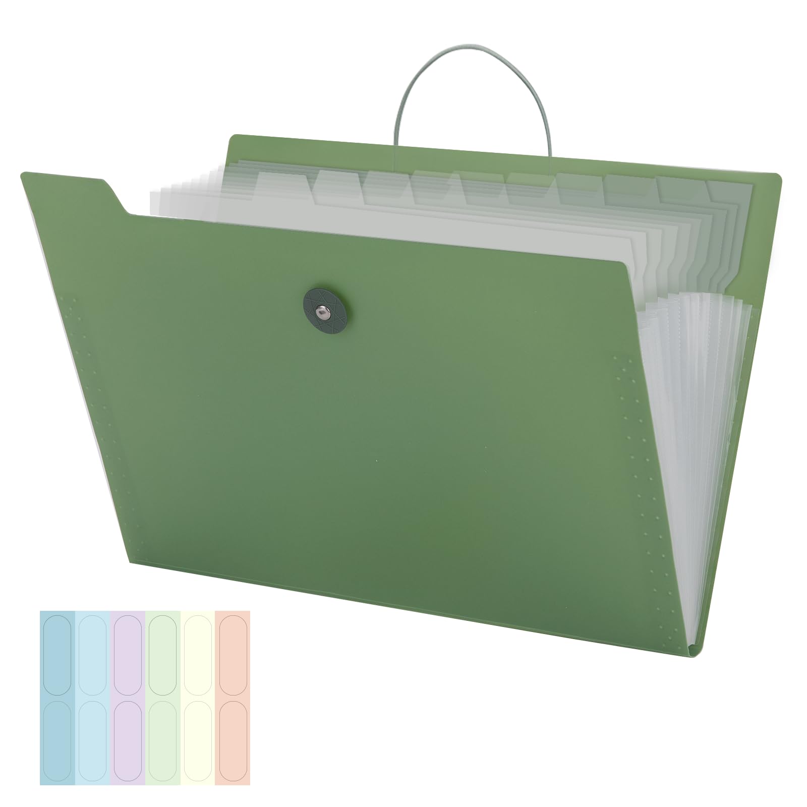 JEFURE Expanding File Folder, 12 Pockets Document Organiser, Accordion File Organiser for A4 Size Paper Storage, Portable Folder for Home, Office and School Use (Green)