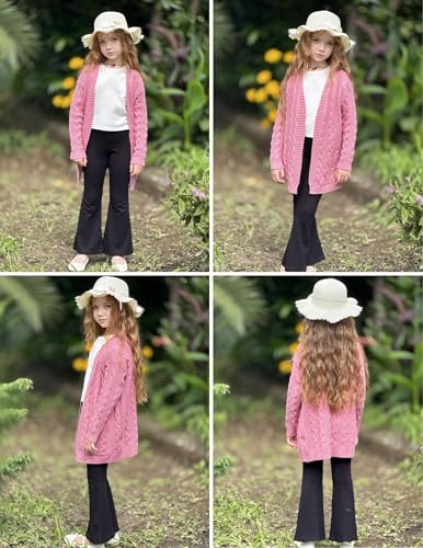 Image of Arshiner Girls Open Front Cardigan Long Sleeve Casual Kids Fall Clothes Solid Thick Chunky Sweater Coat with Pockets