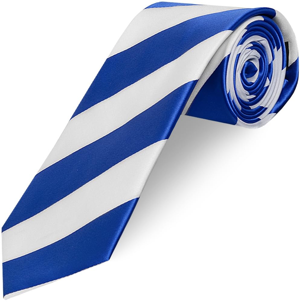 Ties R Us Men's Blue And White Striped Hand Made Classic Football Tie