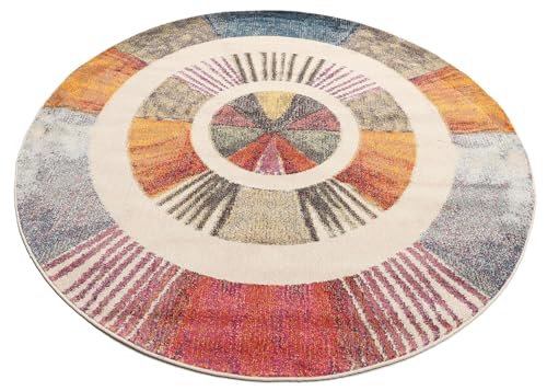 RugVista Going round, Dywan, Ø 200 cm, Okrągły, Wysoki, Pokój dzienny, Jadalnia, Sypialnia, Kuchnia, Czyścić wyłącznie chemicznie, Wielobarwność
