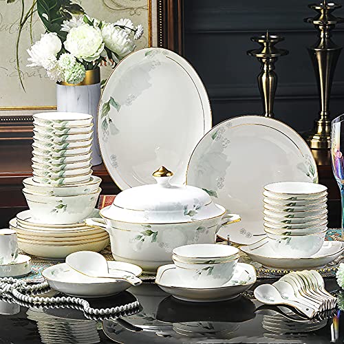 Juego de vajilla de porcelana blanca de 60 piezas para 10, juego de vajilla de porcelana blanca para cocina con cuencos de cereales, platos de postre, platos de sopa, platos de cena y olla de sopa con
