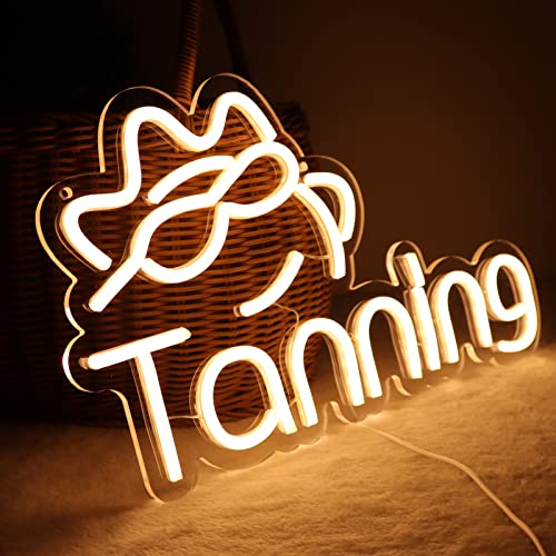 Image of Tanning Neon Signs for Wall Decor Neon Lights for Bedroom Led Business Signs Suitable for Tanning Shop Christmas Birthday Party Unique for Lover, 5V Power Adapter, 16 * 10 Inch(Warm White)