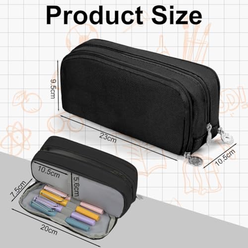 OFFCUP Pencil Case for Large Capacity Black Stationery Pencils Case Bag, Durable Shell Pen Maker Pencil Pouch - Image 2