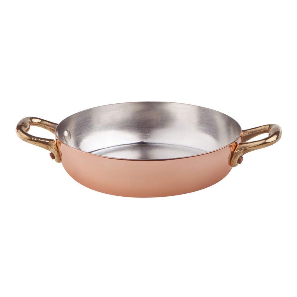 Pentole Agnelli ALCM110M14 Tegame in Rame Stagnato con 2 Maniglie in Ottone, 14 cm