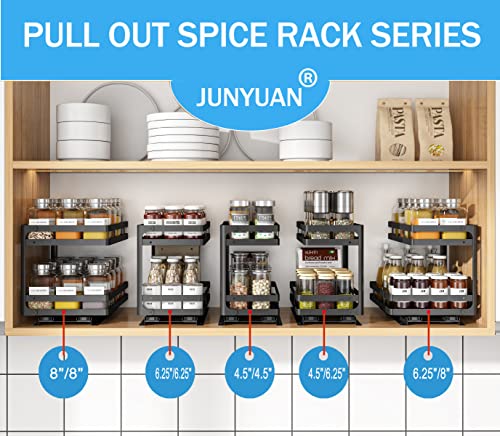 Junyuan Pull Out Spice Rack Organizer For Cabinet, Slide Out Rack 4.5" Wx10-1/2 Dx(8.5"~10.7") H For Upper Kitchen Cabinets & Pantry Closet (4.5"-Double, Black) #TOP6