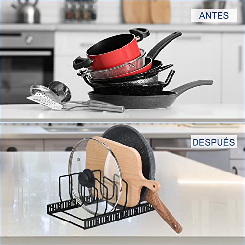 Miniatura 4 de Toplife Organizador De Tapas De Ollas Ajustable, Estante De Sartenes Y Tapaderas, Organizador Platos Con 7 Compartimientos Para Almacenar Tapas De Ollas, Platos