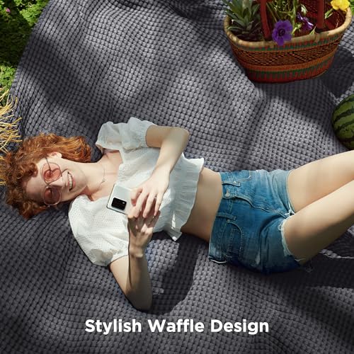 Image of Bedsure Cooling Cotton Waffle Oversized King Blanket - Lightweight Breathable Blankets Rayon Derived from Bamboo for Hot Sleepers, Luxury Throws for Bed and Sofa Dark Grey, 120x96 Inches