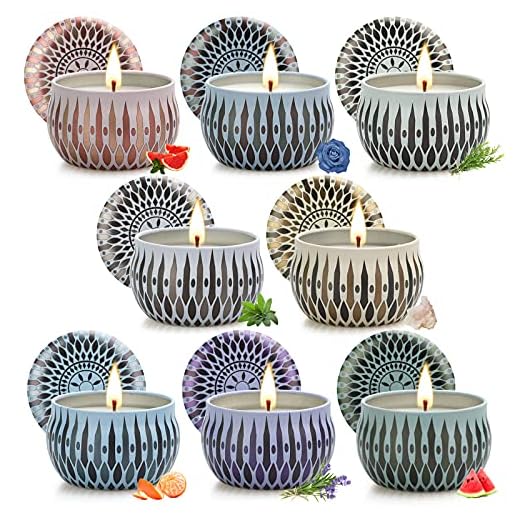 Velas Perfumadas Juego de 8 Piezas, Velas Aromaticas, Cera de Soja, Aromaterapia Decoración Yoga Baño Dormitorio, Relajación Fiesta Boda Baño Yoga Cumpleaños Navidad Día de San Valentín Regalos