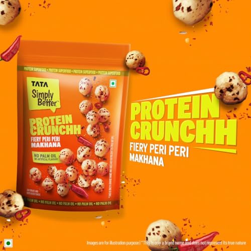 Image of Tata Simply Better Protein Crunch Fiery Peri Peri Flavoured Makhana, 50g, Double Roasted for 2X Crunch, With No Palm Oil & Artificial Flavours, Dry Fruits & Nuts Based Snack, Made with Olive Oil