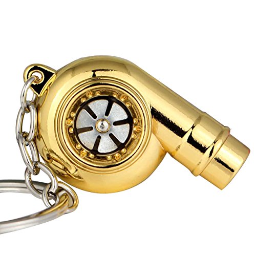 Image of maycom Creative Spinning New Chrome Polished Gold Turbo Turbocharger Keychain Key Chain Ring Keyring Keyfob,make Whistle Sound
