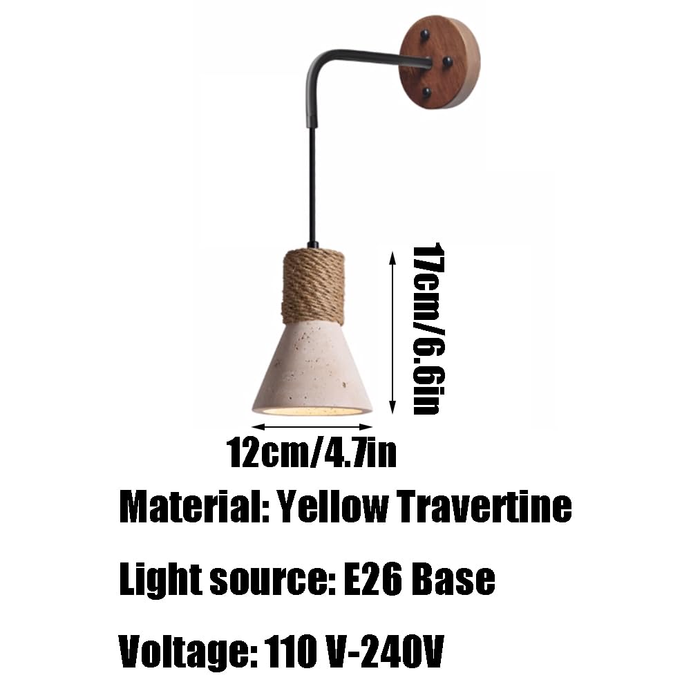 Industrial Style Wall Light, E26 Source Yellow Travertine Lamp, Single Head Flush Mount Sconce, Bedside Living Room Hotel Mounted Lighting Fixtures