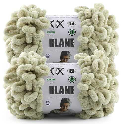 Image of Loop Yarn for Finger Knitting Soft - Chunky Yarn for Hand Knitting - 2 Pack of 180 G /6.4 Oz - #7 Jumbo - 18 Yards - Chenille Blanket Yarn for Crocheting Blankets Amigurumi (2, Almond)