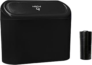 Car Trash Can Bin with Lid, Mini Portable Auto Garbage Can with 15Pcs Trash Bags, Waterproof Leakproof Small Garbage Organizer, Car Dustbin for Vehicle, Home, Office (Black)