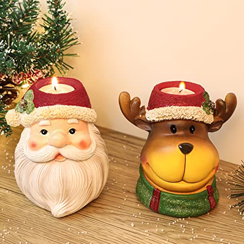 Teelichthalter, 2 Stück Weihnachtstischdekoration, Weihnachtsmann, Rentier, Figuren, Teelichthalter, für Weihnachten, Urlaub, Ornament, Geschenk auf Esstisch, Kaminsims, Fensterbank Cover