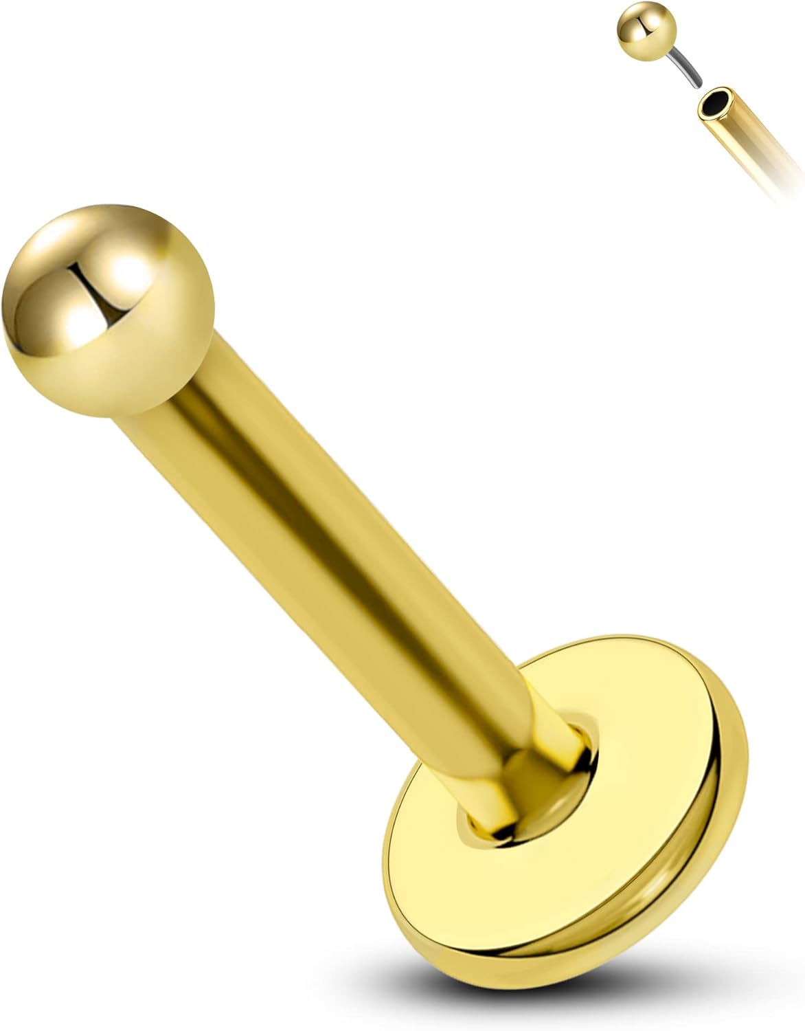 COCHARM 14K Solid Gold Helix Cartilage Tragus Earring Stud 16g Yellow Gold Threadless Tragus Cartilage Helix Conch Piercing Jewelry Flat Back Lip Labret Medusa Monroe Piercing Stud