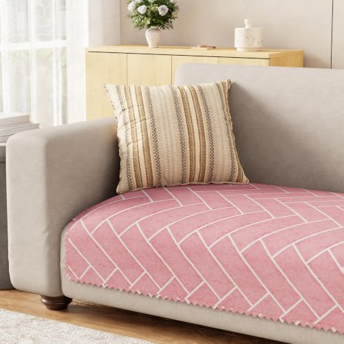 Image of Lukzer 5 Seater Sofa Cover Mat Reversible Quilted Sofa Seat Protector with WaveEdge Ultrasonic Cut - Brick Bloom | Washable Anti-Slip Sofa Throw | 3+1+1 Seat Cover for Living Room /SC-201-05WE