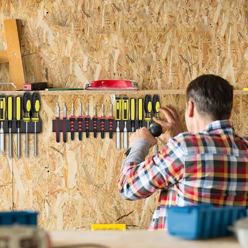 PARFCO Schraubenzieher Halterung, 40 cm Wandhalterung Werkzeug, 14 Löcher Werkzeug Wandhalterung, mit Schrauben und Expansionsrohr, Lochdurchmesser 2 cm, Schwarzer, für Garagen, Werkstätten