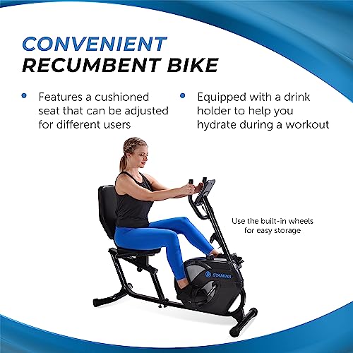 Stamina Recumbent Exercise Bike 1346 - Exercise Bike With Smart Workout App - Recumbent Exercise Bike For Home Workout - Up To 250 Lbs Weight Capacity #TOP6
