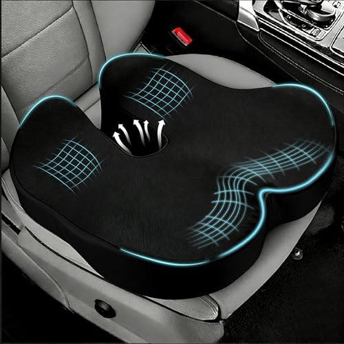 Image of Seat Cushions for Office Chairs & Car, Ergonomic Memory Foam Seat Cushion with Breathable Holes for Tailbone Pain Relief, Sciatica