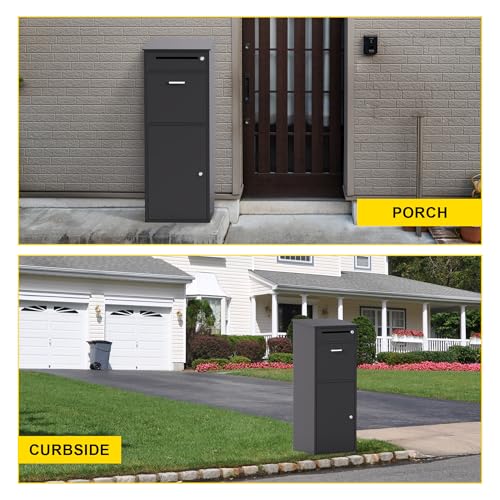 Image of Merapi Package Delivery Box, Pre-Assembled No-Install Parcel Drop Box, Weatherproof Anti-Theft Steel Design (Wrought Iron Black)