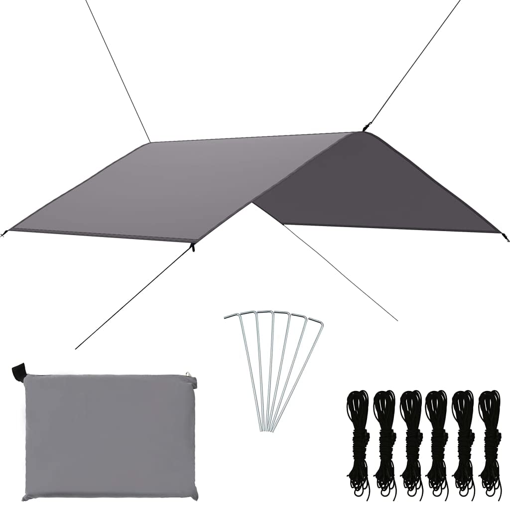 Outdoor-Tarp - Funda para mochila de camping (4 x 4 m, 6 estacas y 6 cuerdas), color gris