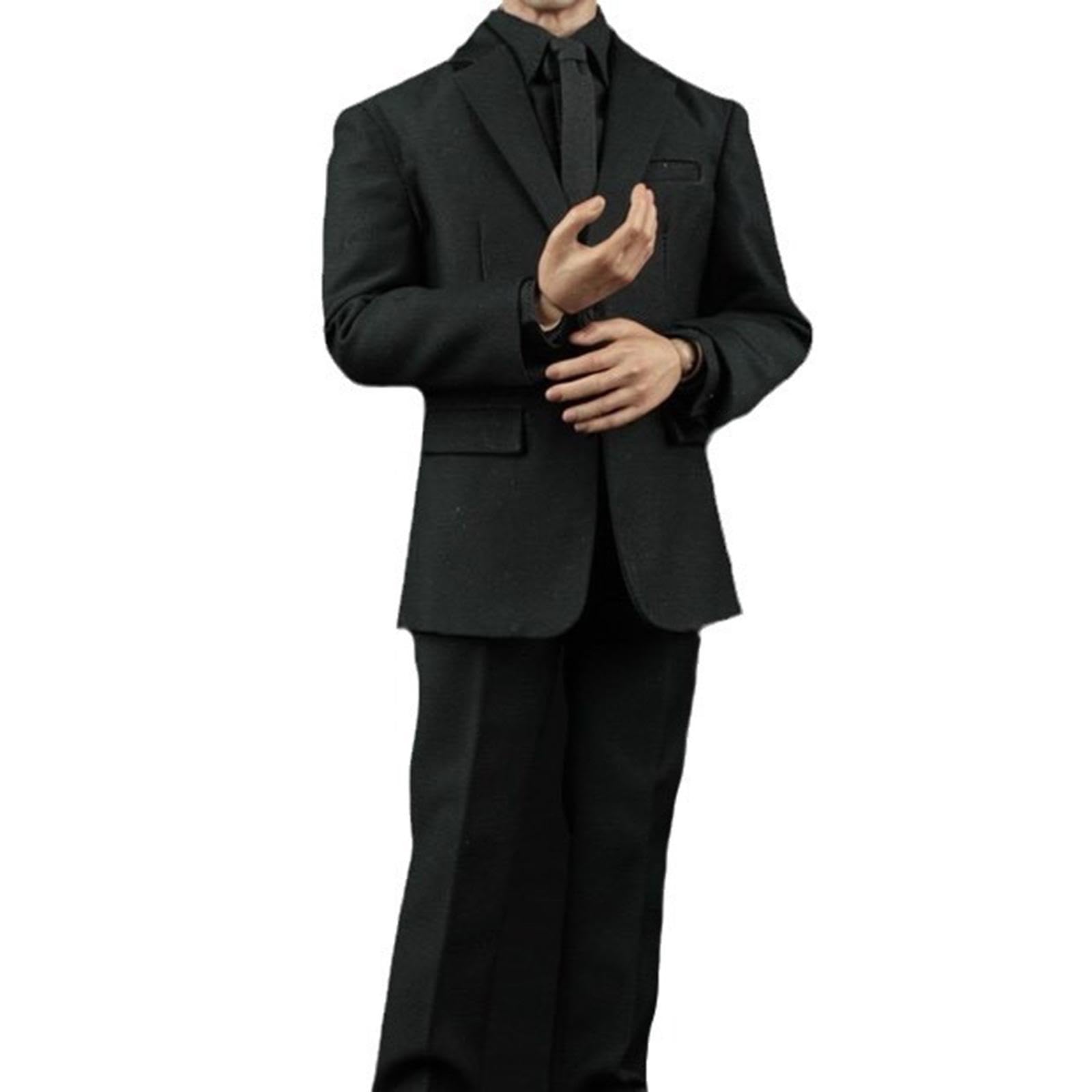 6 Teile Action Figuren Anzug Set Komplett mit Hemd Hose Schuhen Gürtel Krawatte Aus Stoff für Puppenliebhaber Modellsammlung, Schwarzes Hemd