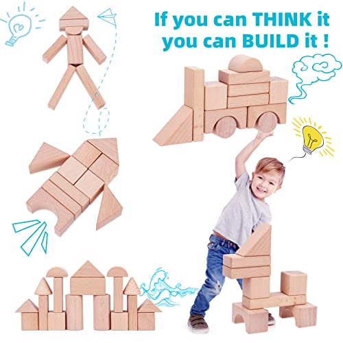 Timfuis BUILDING BLOC K Toys, 100 Pcs Kids Natural Wood Stacking Blocks Set Standard Unit thumb #1