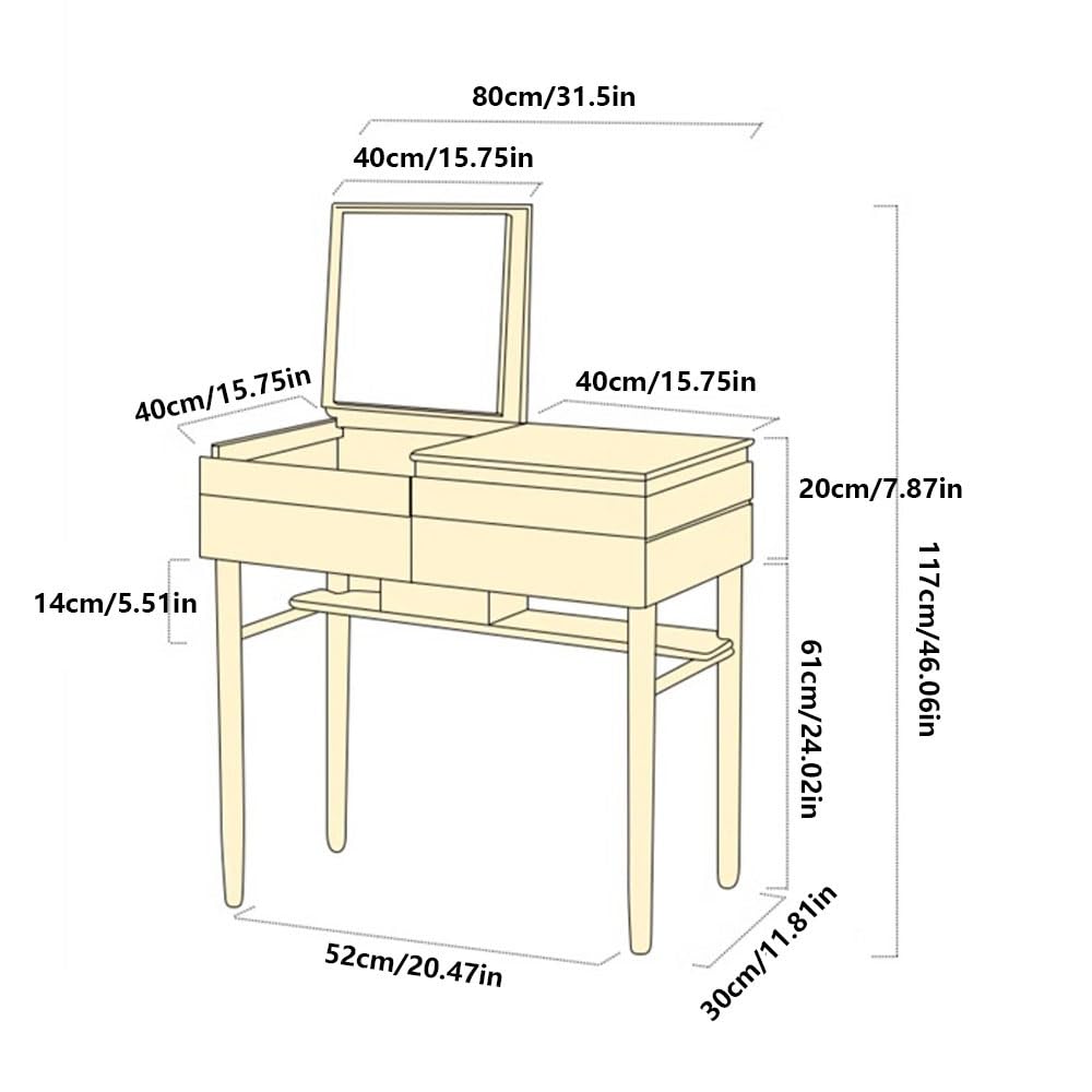 Schminktisch Schminktisch mit aufklappbarem Spiegel, Schubladen Vanity Table Set(Natural)