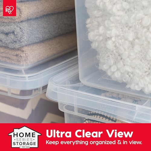 Image of IRIS USA 6-Pack Storage Bins with Lids, 68 Quart, Clear Stackable Containers Box Organize Shoes Closet Shelves Clothes Blankets Towels - BPA-Free Plastic