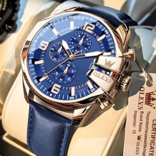 Image of OLEVS Men Watch Big Face Chronograph Waterproof Leather Strap Fashion Watch