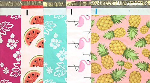 Designer-Poly-Mailers-10x13-Sample-Variety-Pack-Anchor-Daisy-Hibiscus-Arrow-Cactus-Pink-Mint-Aloha-Watermelon-Flamingo-Pineapple-Printed-Self-Sealing-Shipping-Poly-Envelopes-Bag-30-Pcs