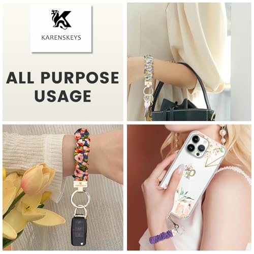 Image of Scrunchie Keychain Wristlet, Key Chain for Car Keys with D Ring, Stretchy Phone Charms with Tether Tab for Women.