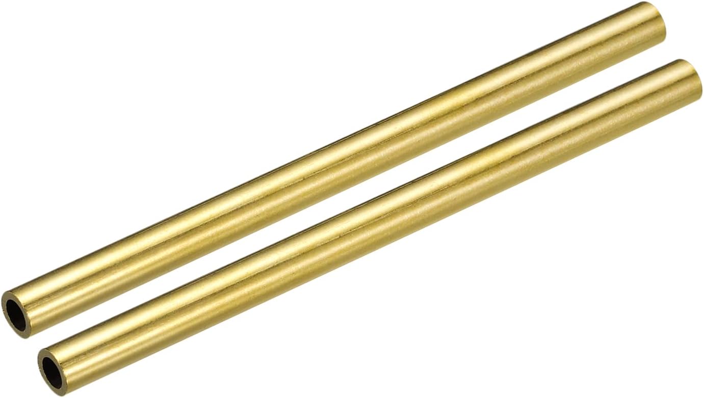 Brass Tube, 7mm OD 1mm Wall Thickness 100mm Length Round Pipe Tubing for Industry, DIY Projects 2 Pcs