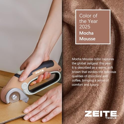 Image of ZEITE 4V Cordless Electric Scissors Cardboard Cutter with 2 Blades,Storage Case,Rotary Cutter for Box Plastic Carpet Fabric, Easy to Hold and Safe,Mocha